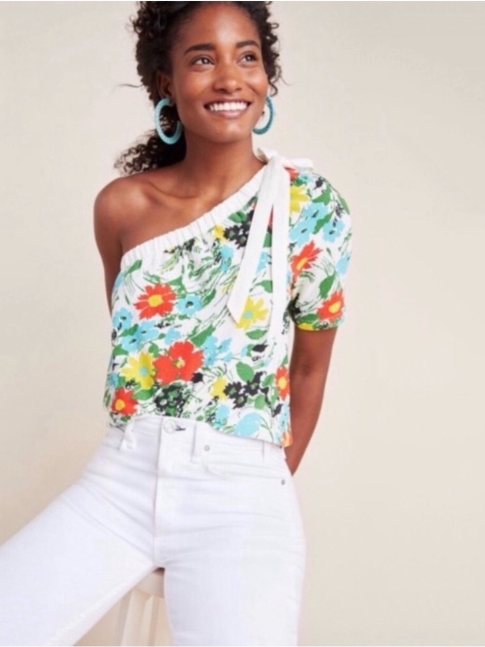 Women’s Porridge by Anthropologie Floral Larsa Top One Shoulder Boho Cottagecore
